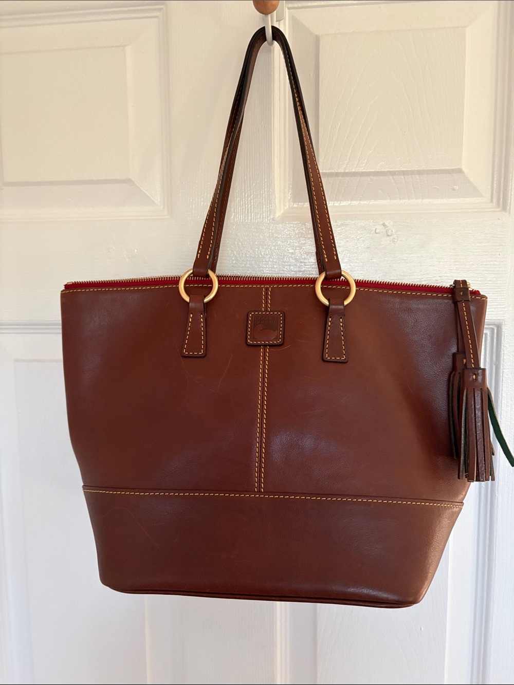 Dooney & Bourke Tobi Chestnut Brown Leather Tote with Gold Hardware